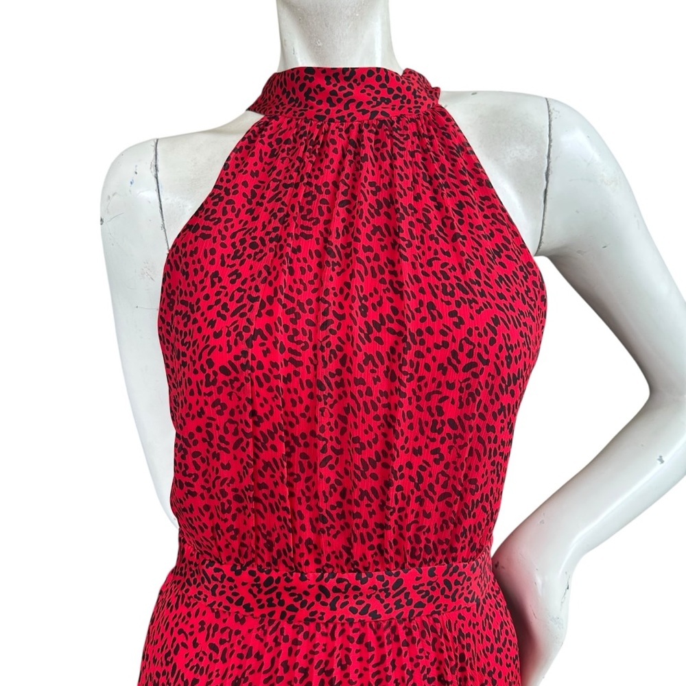 Alice & Olivia Kelissa Red & Black Leopard Print High Halter Neck Gown Size 2 - Picture 3 of 12